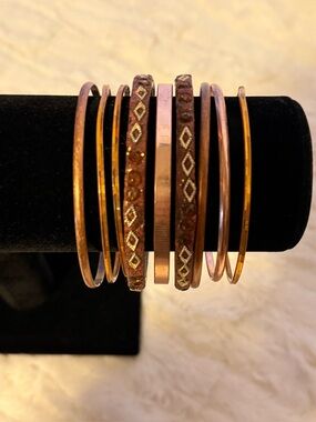 J2 Set of 6 Bronze Gold Amber Embellished Stackable Bangle Bracelets